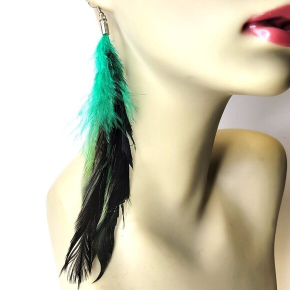 Green Feather Earrings - Picture 1 of 5